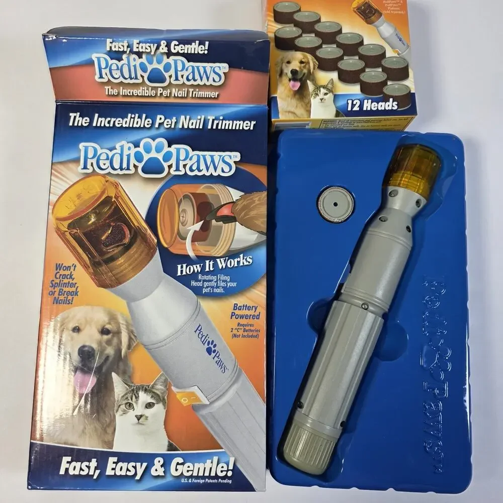 PediPaws Pet Nail Trimmer Grinder Dog Cat + New 12 Replacement Heads Refill